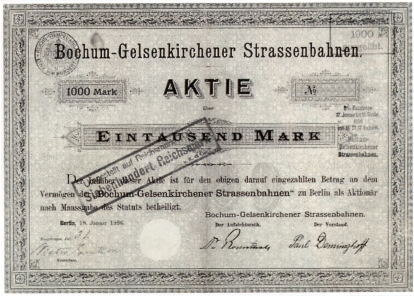 Beispiel_Aktie_BOGESTRA Ein Beispielbild von einer BOGESTRA-Aktie.